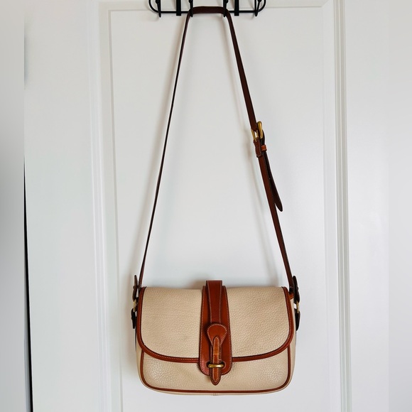 Dooney & Bourke Handbags - Dooney & Bourke All Weather Leather Small Flap Shoulder Bag British Tan Trim Vtg